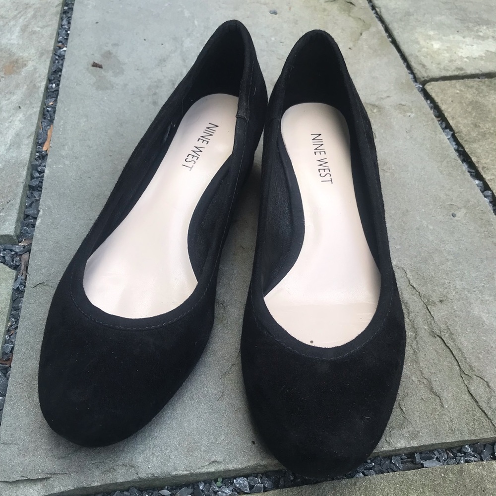 Black suede shoes with small heel